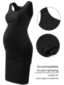 Women's Maternity Tank Dresses - Comfortable Sleeveless Ruched Summer Dresses in Black & Pink with Easy Care Plus Size Casual Maternity Clothing pregnant outfits