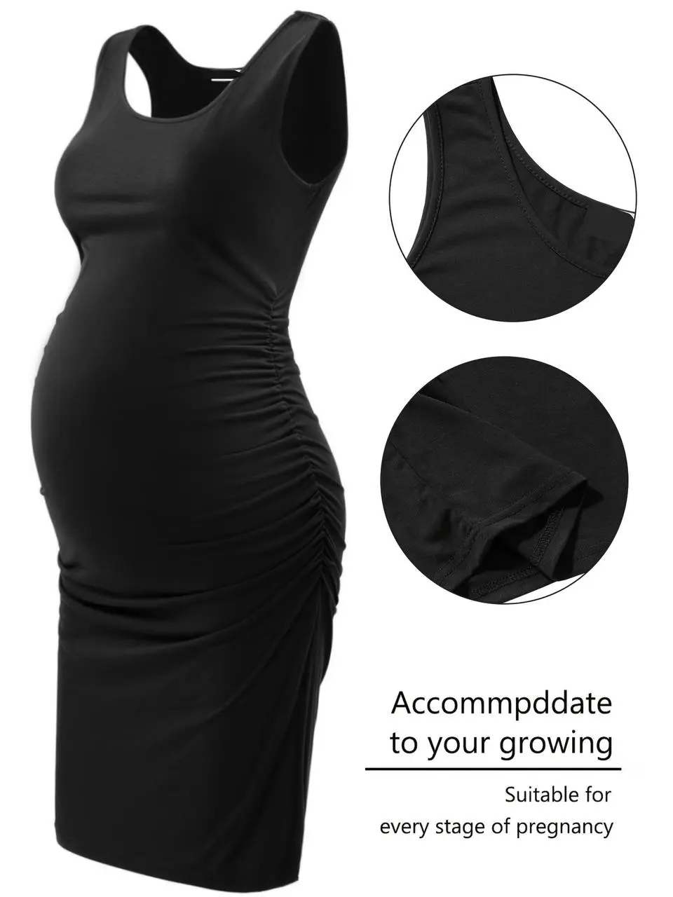 Women's Maternity Tank Dresses - Comfortable Sleeveless Ruched Summer Dresses in Black & Pink with Easy Care Plus Size Casual Maternity Clothing pregnant outfits