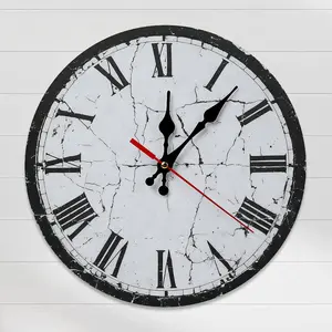 10 Inch Vintage Cracked Roman Numeral Wall Clock - Antique Black & White Silent Decor Clock - For home, office, kitchen decor