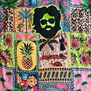 Jerry Garcia Kimono Jacket with Bright Colors and a Giant Jerry Patch on the Back Size M/L Featuring Tropical Patterns