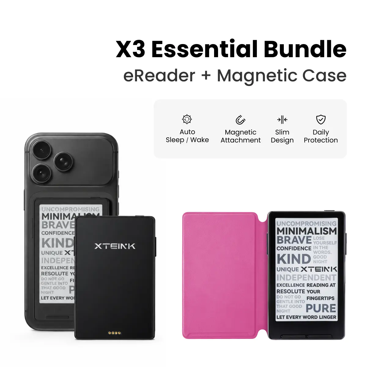 Xteink X3 Essential Bundle: eReader & Raspberry Red Case