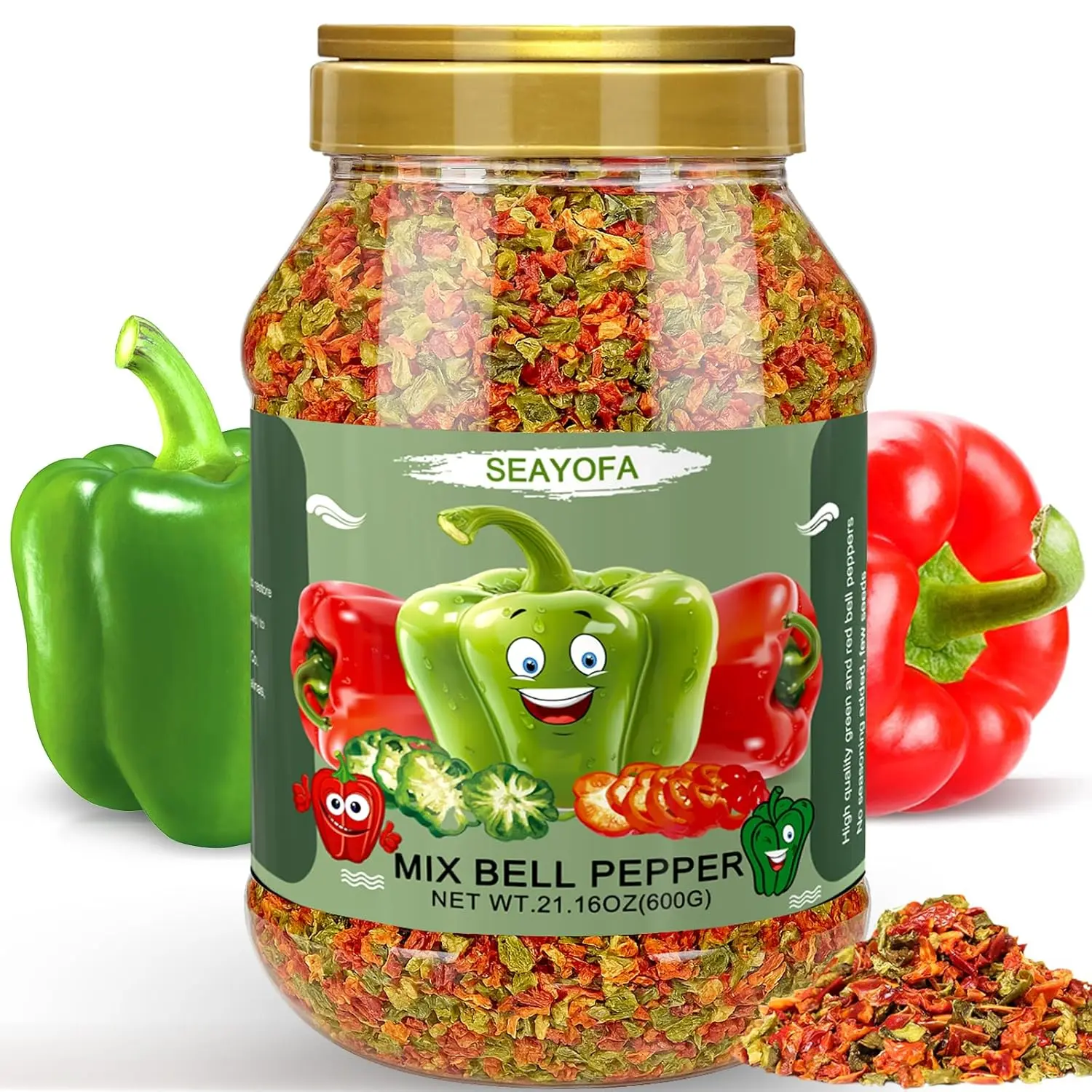 21oz Dried Bell Peppers Mix, Natural Dehydrated Red & Green Bell Pepper Flakes, Perfect Toppings for Ramen, Vegetables Soup, Stews, Noodle, Outside Camping, Gluten Free
