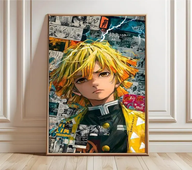 [Up To 50% Off] Artistic Demon Slayer Zenitsu Unframed Paper Print - Multi-Size Anime Poster, 24x36/27x40 Unmounted Photo, Home Decor for Wardrobe Kid Room, Polka Dot, Balcony