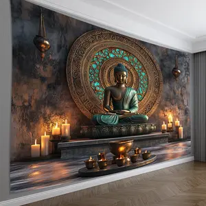 3D Visual Effect Buddha Statue Tapestry - Vintage Style Polyester Wall Hanging for Living Room, Bedroom, Office Decor - Perfect for Home & Party Ambiance piggy bank Decoration
