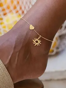 Women's Heart Initial Sun Anklet, Fashion Stainless Steel Chain, Casual Style, All Seasons Jewelry Accessory