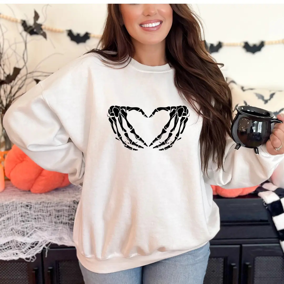 Ready to Press Skeleton Heart Hands Screen Print Transfer - Ready for Press Valentine Screenprint Transfer - Valentines Day Screen Print