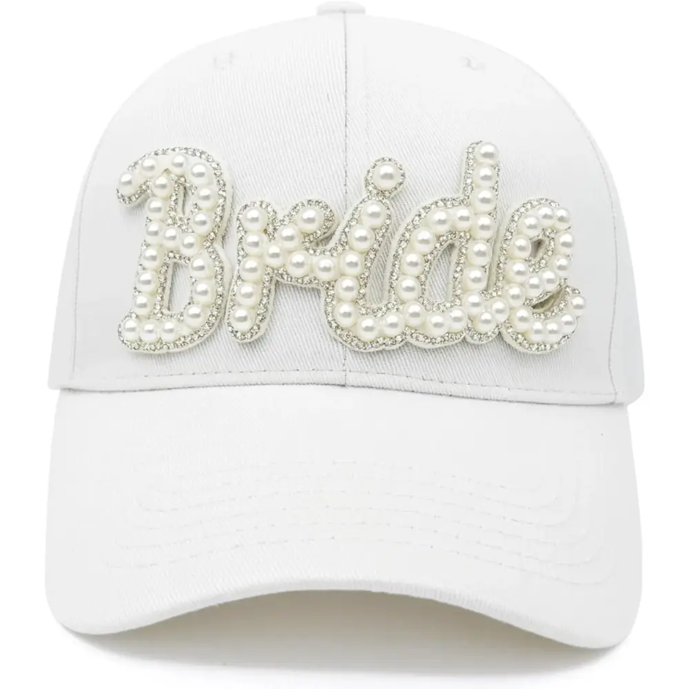 Bride Hat White Pearl Embroidered Baseball Cap Bachelorette Party supplies Dress Up Hat Bridal Shower Wedding Day Engagement Gifts Bride to Be Outfit Embroidery Trucker Hat Embroidered Snapback Hat Caps With Designs