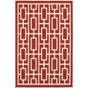 HomeRoots 507192 5 x 8 ft. Red Geometric Stain Resistant Indoor & Outdoor Rectangle Area Rug