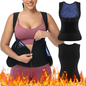 Sauna Suit for Women Waist Trainer Vest for Women Sweat Tank Top Shaper for Women with Zipper Belt Women Sauna Suit Waist Trimmer Waist Trainer Sweat Women's Athletic Tee, Sportswear Compression T-Shirt,  Training Clothes Outdoorfun Athletic Workout Sweat
