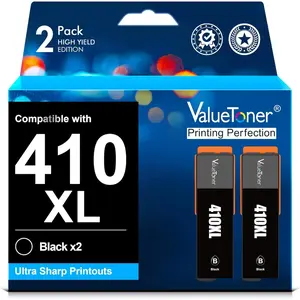 Remanufactured Ink for Epson 410XL, 410 Ink Cartridges, Black High Yield, for Use With Expression XP-7100, XP-830, XP-640, XP-530, XP-630, XP-635 Printers (2 Black)