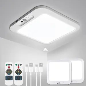 1/2 Pcs Induction Ceiling Light, Modern White Square LED Ceiling Lamps, USB Charging, Remote-Controlled Three-Color Dimming, For Living Rooms, Hallways, Balconies, Walk-In Closets, Bedrooms, Home Offices, and Office Spaces, Indoor Ceiling Lighting
