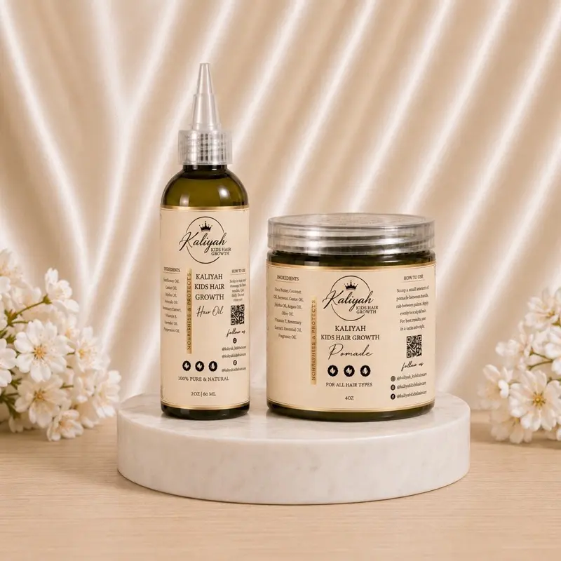 Kaliyah Kids Cosmetic Oil & Pomade Bundle - Smooth, Fluffy Serum for Daily Beauty & Personal Care Use