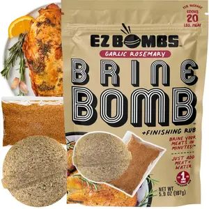 EZ Bombs Garlic Rosemary Brine Bomb Seasoning with Finishing Rub, Pack of 2 – All-in-One turkey brine kit for Juicy, Flavorful Meat – Perfect for Turkey, Chicken, Pork, and Beef – Brines Up to 20 lbs