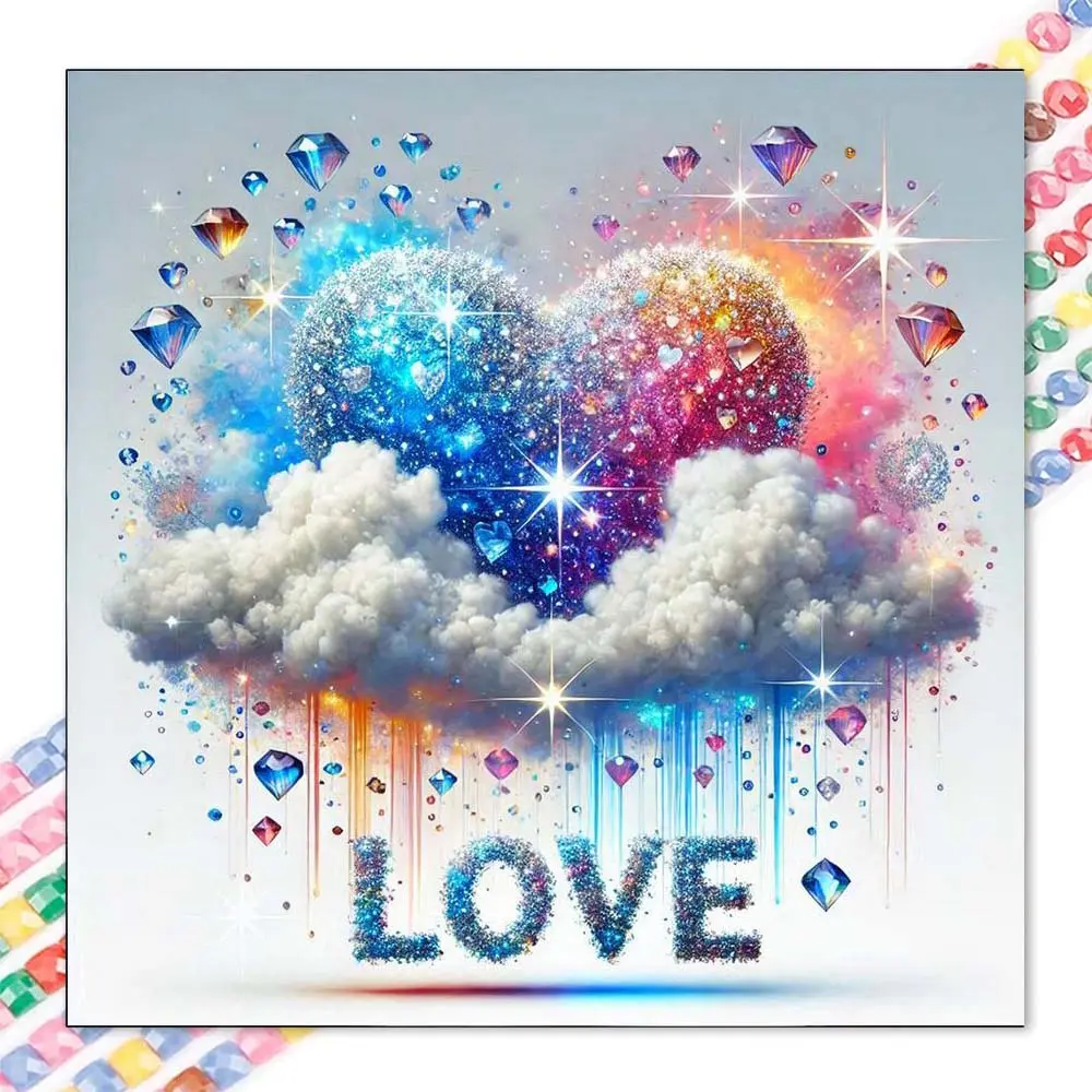 5D DIY Full Drill Round Diamond Painting Kit - Heart-Shaped Love Clouds Mosaic Canvas DIY Wall Art, Home Wall Decoration
