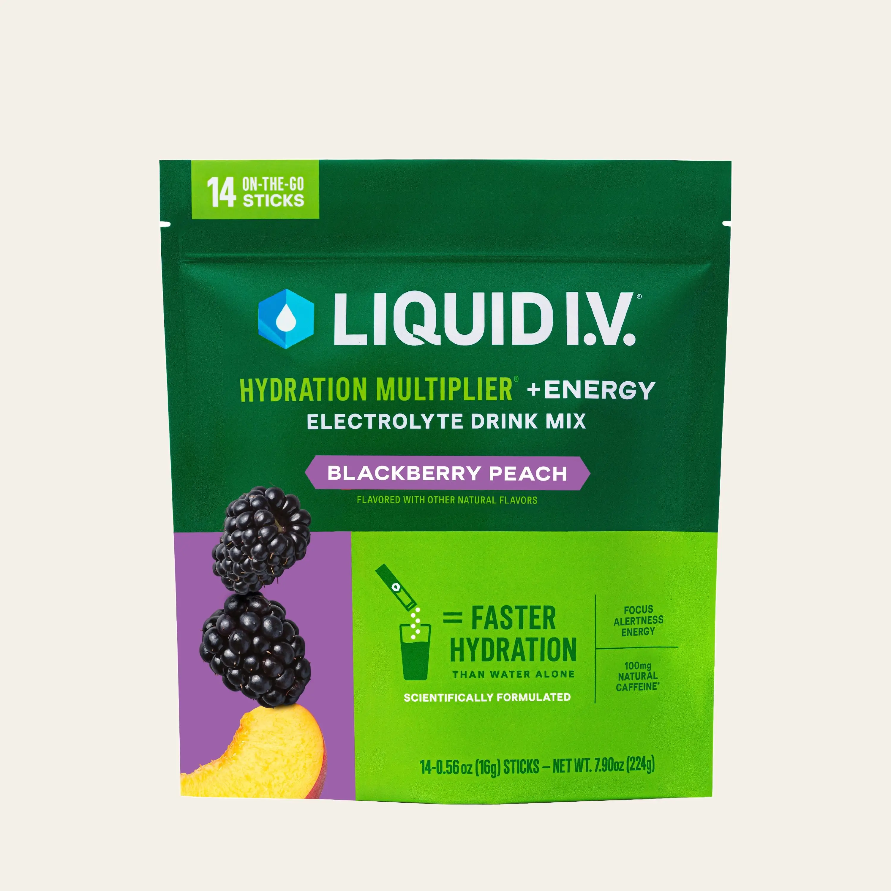Liquid I.V. Hydration Multiplier +Energy - Blackberry Peach - Hydration Powder Packets | Electrolyte Powder Drink Mix | Convenient Single-Serving Stic