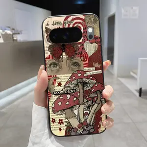 Rounded Edge Phone Case for Google Pixel 10 9 8 7 Pro A XL Creative Mushroom Butterfly Pattern Anti-Scratch Shockproof Soft Liquid Silicone Protective Cover Smartphone Casing