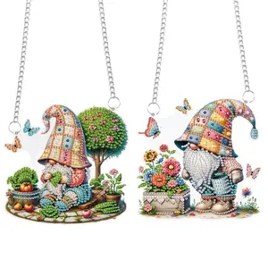Gnome Design Diamond Arts Colorful Painting Kit, DIY Acrylic Special Shaped Diamonds Hanging Sign, Window Pendant Ornament for Home Decoration and Gift, Diamond Painting Kits