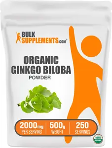 BulkSupplements Organic Ginkgo Biloba Powder - Edible - Natural Antioxidants - 100g-1kg - 2000mg per Serving