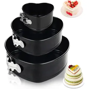 4"+7"+9" Non-Stick Cheesecake Pan Springform Leakproof Heart Cake Pans Removable Bottom Quick Release Latch Moulds for Birthday Cake