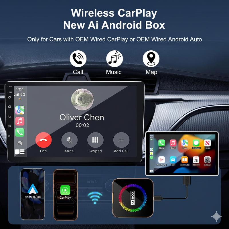 2026 Ai Cube Pro Max 4-in-1 Wireless CarPlay Adapter | Watch Netflix & YouTube | Android Auto Ai Box with TF Card Slot, MirrorLink, Plug & Play for Cars 2016+