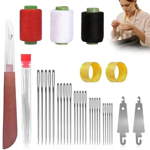34 PCS Big Eye Steel Needles Set,Sewing Kit,Big Eye Steel Sewing Needles Kit,Long & Thin Handmade Quilting & Sewing Needles Kit for DIY Sewing Projects2