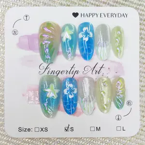 Wearable nail tips, slightly fluorescent, 10 pieces, complete set includes tools
