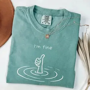 Comfort Colors Vintage I'm Fine T-Shirt, Sarcastic Humor Tee, Funny Mental Health Therapy Gift, Drowning Graphic Top, Sad Girl Aesthetic - SoftHype Apparel