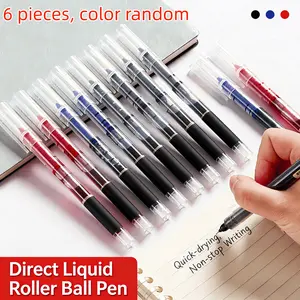 6-Pack Liquid Ink Pens, 0.5mm Needle Tip, Quick-Dry Ink, Large Capacity, Smooth Writing, Ideal for Students and Office Use