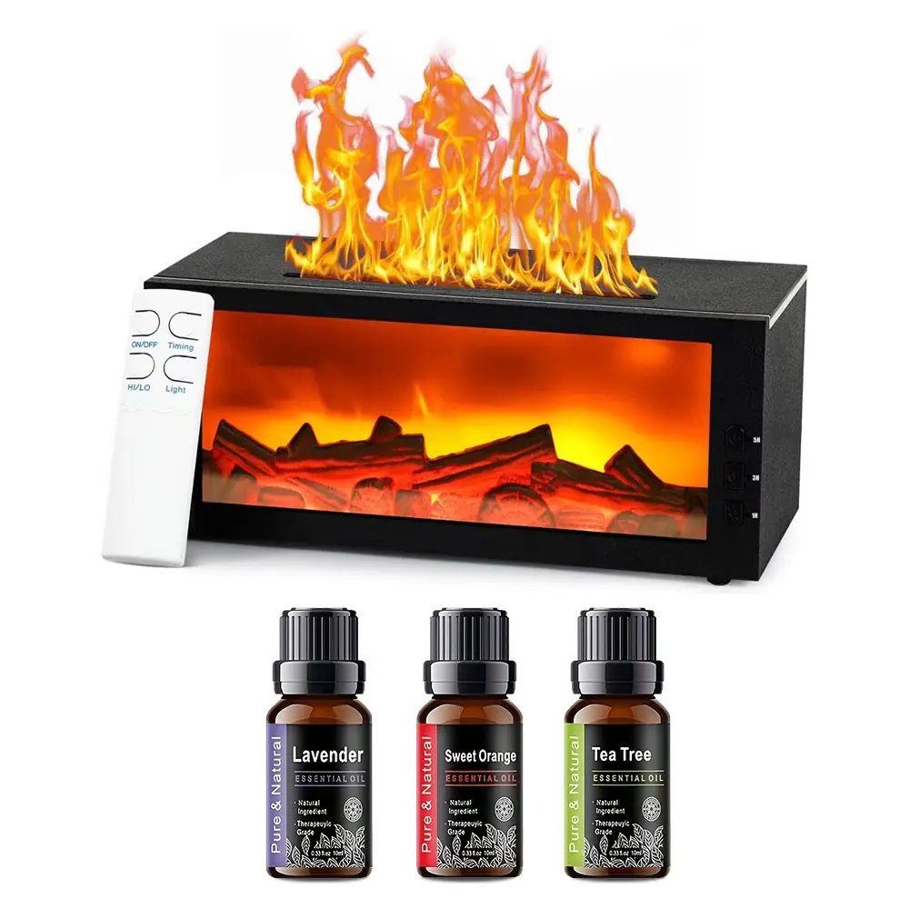 Upgraded 300ml Fireplace Diffuser Essential Oil 7 Colorful Large Flame Fire Humidifier Changing Aroma Diffuser for Aromatherapy Yoga Room Bedroom, Roo