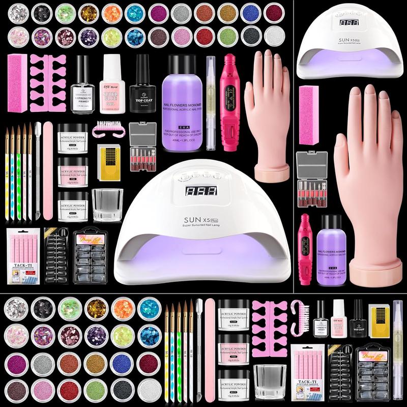 Acrylic Nail Kit for Beginners: Monomer Acrylic Nail Liquid Powder with Practice Hand U V Light Drill French Tips for Nail Starters with Everything Home Salon Gift Set (White)