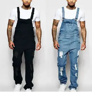 Men’s solid denim bib overalls/jumpsuits with suspenders—fashionable loose fit, pockets, suitable for daily casual wear; classic autumn–winter style