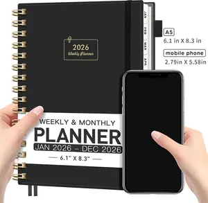 2026 Planner, Weekly and Monthly, Jan 2026 - Dec 2026, 12 Months, 2026 Calendar Planner Book with Tabs for Men Women School Home Office Supplies, A5 (6" X 8.38"), Black