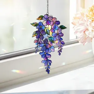 Holographic Wisteria Suncatcher, Iridescent Floral Acrylic Window Decor, Rainbow Flower Art