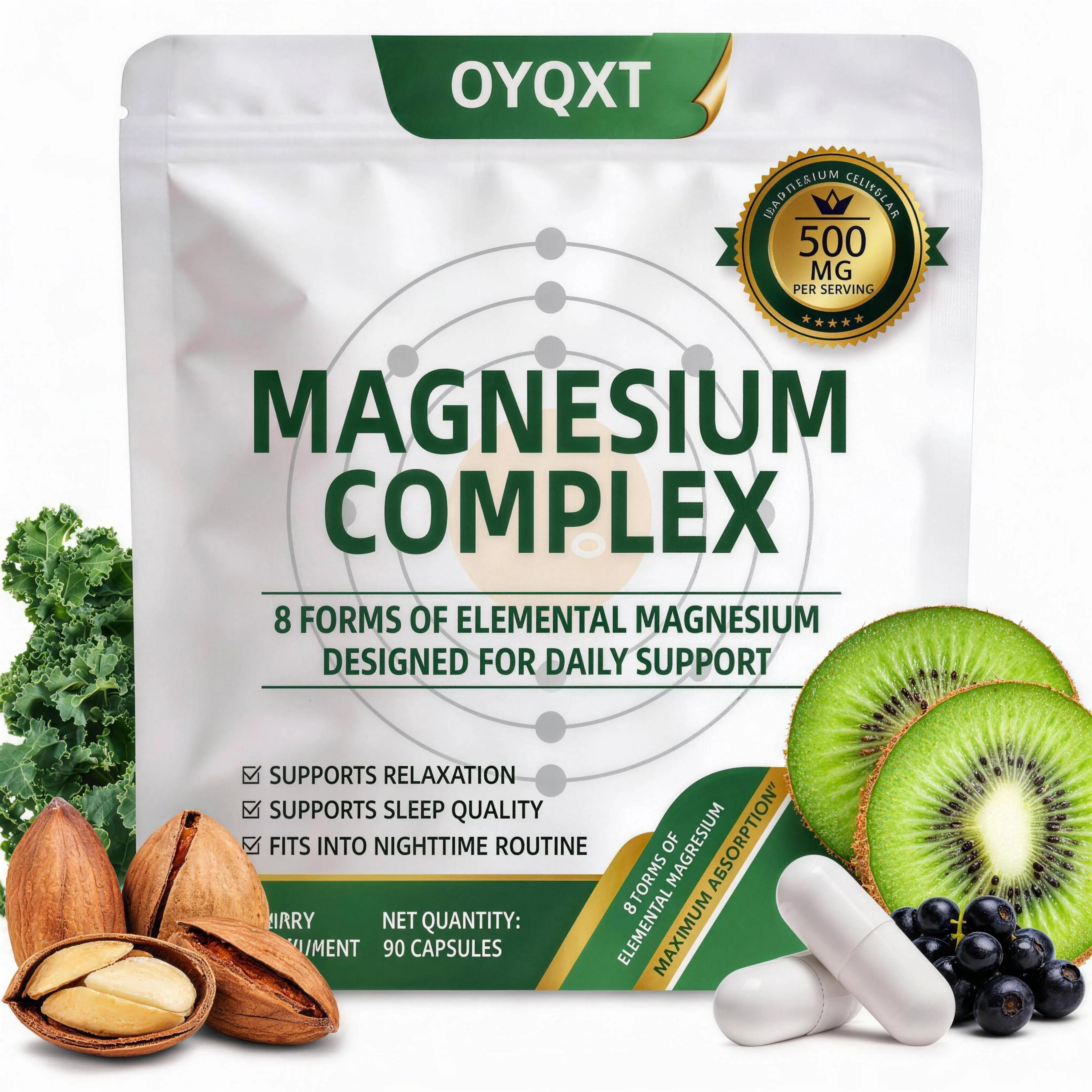 OYQXT Magnesium Complex Capsules, 500mg 8-in-1 High Absorption Formula for Sleep & Relaxation Support with Oregano