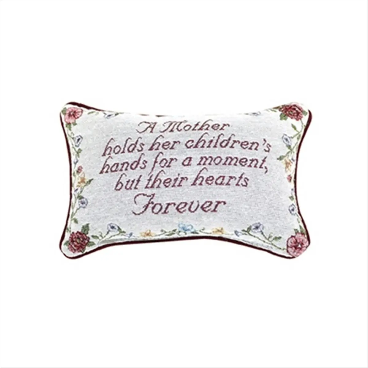 212 MAIN Mother’s Love Jacquard Woven Rectangular Tapestry Pillow - Cotton-Poly Blend, Burgundy Piping, Recycled Fibers Fill, 12.5x8.5in, Spot Clean, Floral Border, Mother’s Day Gift, Outdoor Sofa Accessory, Poly-Cotton