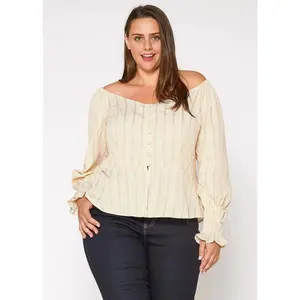 Nurode Plus Size  Long Sleeve Top Beige
