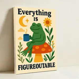 Funny Motivational "Everything Is Figureoutable" Frog Wood Framed Canvas Wall Art - 2:3 Vertical Artistic Artwork, Home Decor Decoration Supplies, Posters & Prints for Living Spaces, Funky Gift