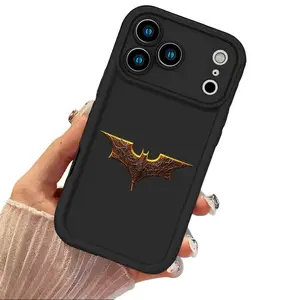 Cool Dark Hero Bat Emblem Pattern Phone Case for iPhone 17 16 15 14 Pro Max 13 12 11 XR XS Plus Air Slim Shockproof Anti Scratch TPU Protective Cover Stylish Comic Book Aesthetic Phone Accessory
