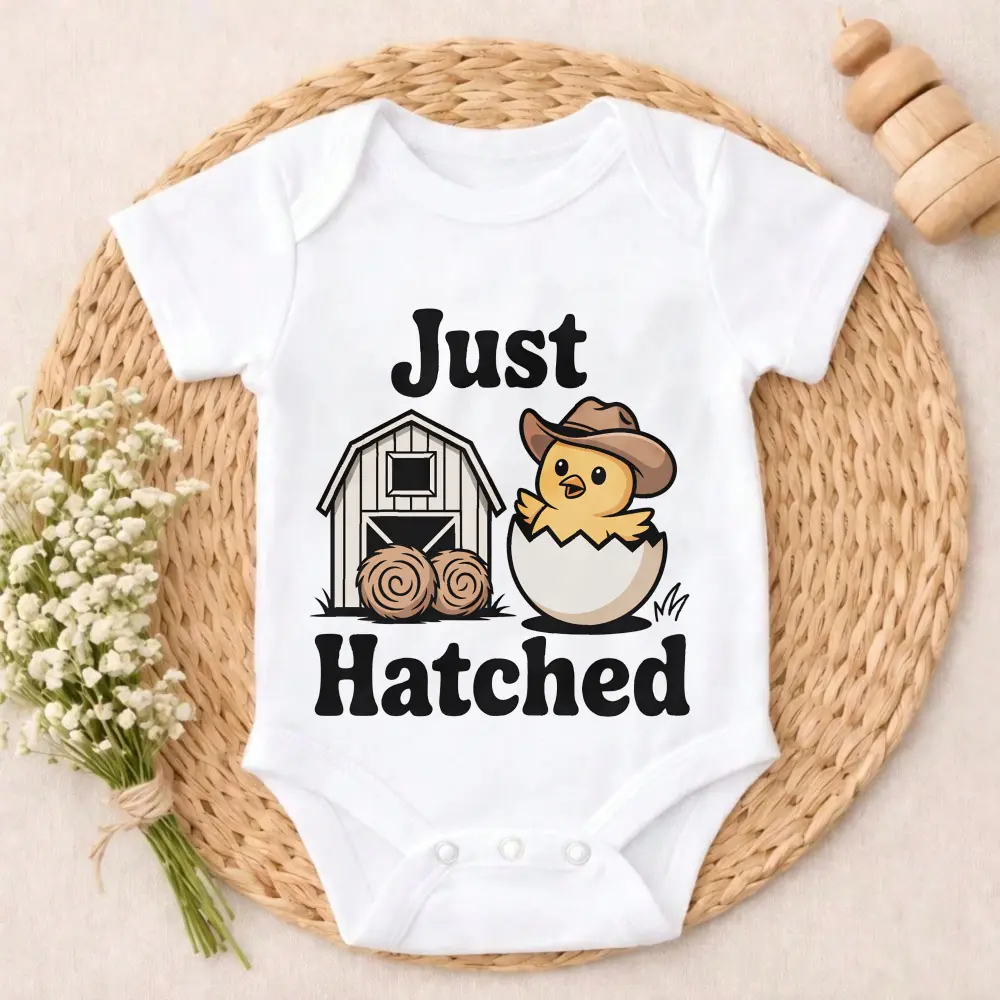Just Hatched Chick Barn Hat Baby Bodysuit Casual Short SleeveRomper Crew Neck Outfit for Baby Boys & Girls  Infant Clothes baby clothes Infant Romper Comfort Baby Clothes for Outdoor Daily Wear