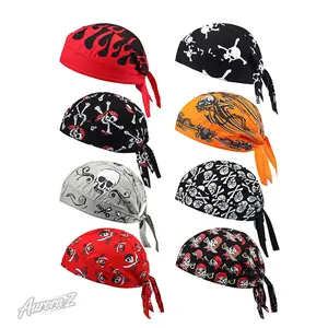 2Pcs /8 Pack Skull Pirate Print Do Rag Skull Caps | MotorcycleTok CyclingTok OutdoorTok Sweat Wicking Cooling Breathable Helmet Liner Bandana | for Men Biker Cycling Motorcycle Hiking Gym Outdoor Sports