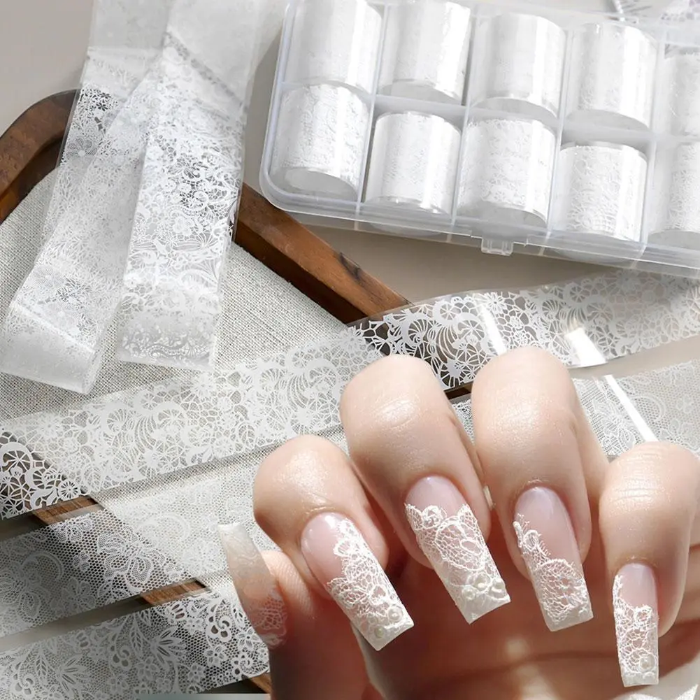 10rolls Mixed INS  Lace Nail Transfer Foils Sticker Set Sexy Lace Flower Pattern Nail Stickers DIY Manicure Styling Tools