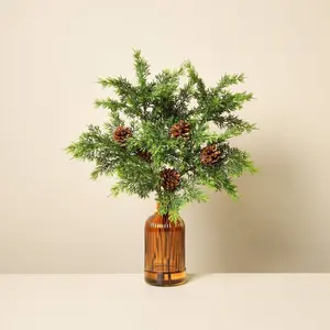22" Cedar and Pinecones in Ribbed Amber Vase Artificial Arrangement - Hearth & Hand with Magnolia