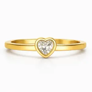 Gold Heart Crystal Ring | Minimalist Women Jewelry