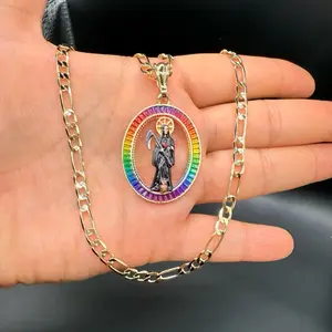 Santa Muerte 7 colors / Holy  Death Necklace Figaro chain