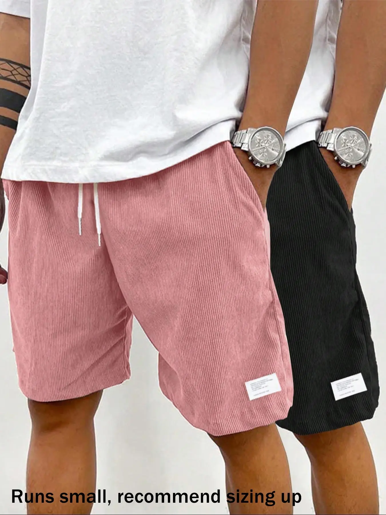 Men's Solid Plain Patched Drawstring Waist Shorts, Menswear Regular Fit Casual Pocket Elastic Waist Shorts for Summer, Men's Bottoms for Daily Wear