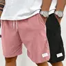 Men's Solid Patched Drawstring Waist Shorts, Menswear Regular Fit Casual Pocket Elastic Waist Shorts for Summer, Men's Bottoms for Daily Wear, Shorts with Pocket