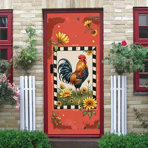 2pcs American Country Style Rooster Wall Stickers Sunflower Decorative Decals Self-Adhesive Waterproof Removable for Living Room Bedroom Wall Home Background Creative Decoration Collage Self-Adhesive Door