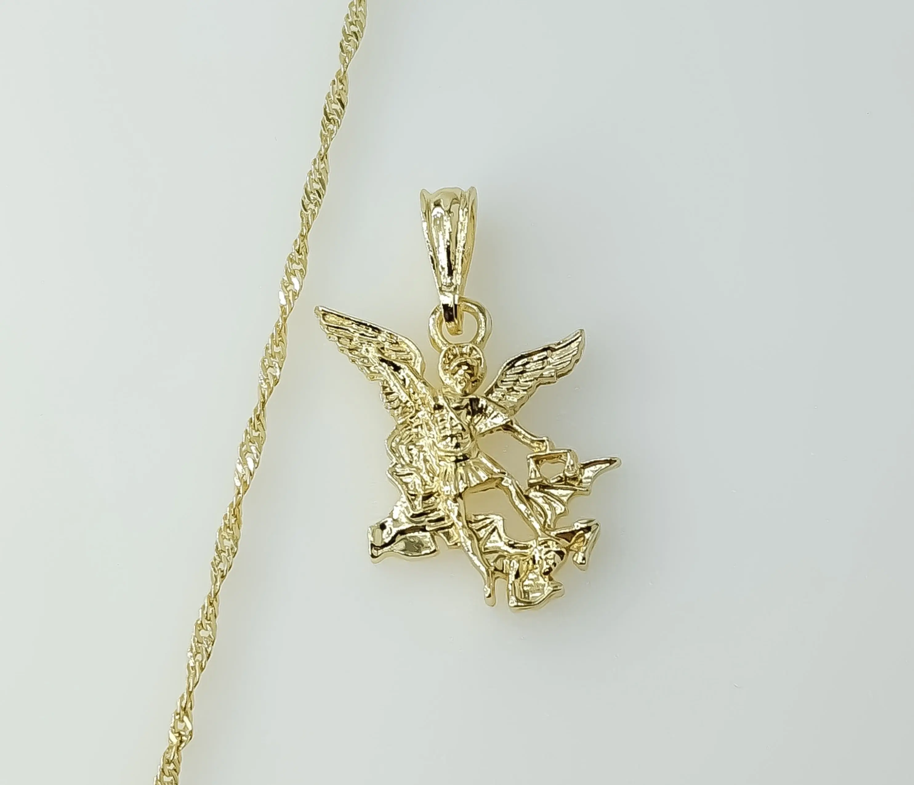 Plated Small Archangel Saint Michael 14K Twist Chain Necklace