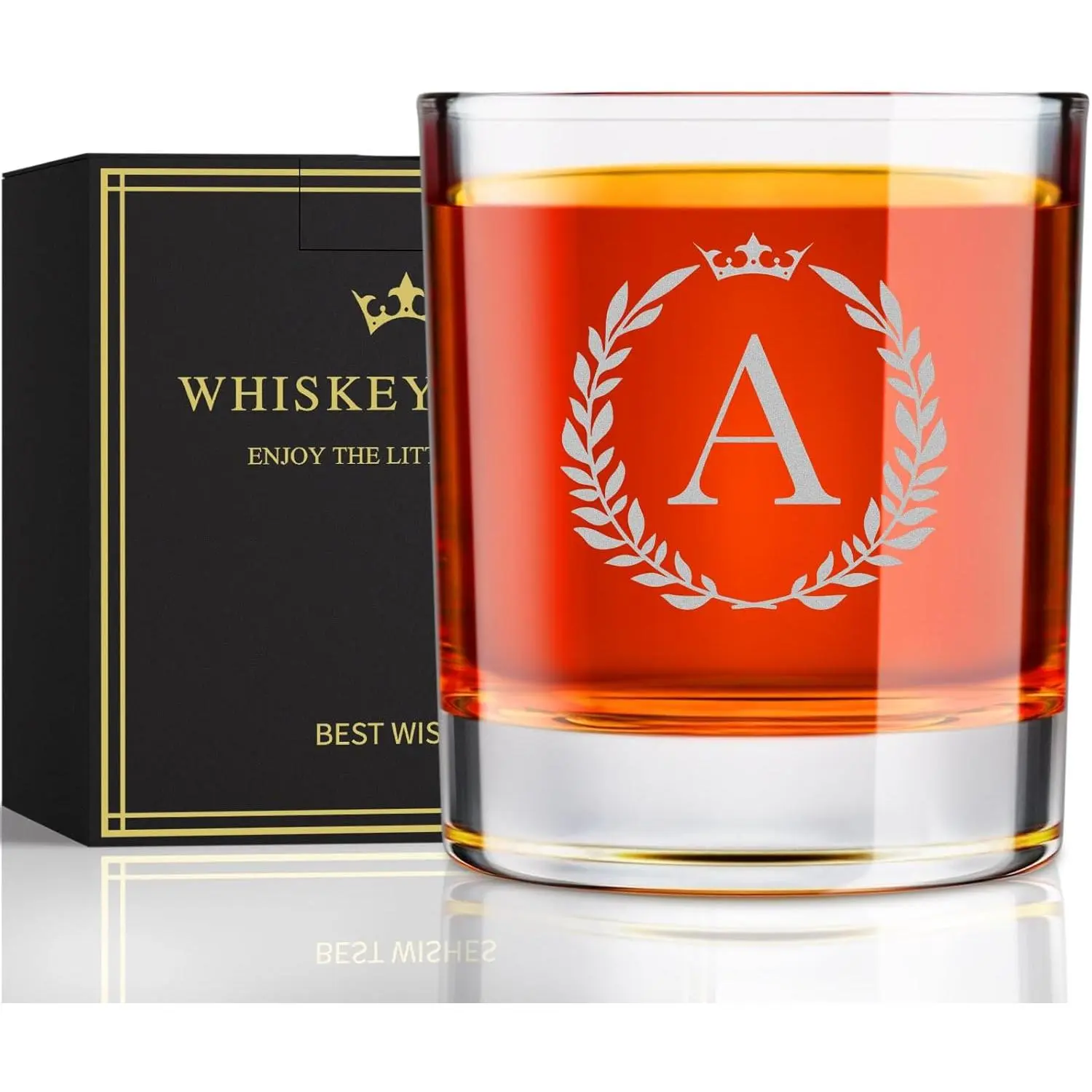Thick Personalized Engraved A-Z 10.6 oz Rocks Whiskey Glass - Men's Drinking Glass, Ideal Valentine's Day, Father's Day, Birthday Gift for Dad Husband, Drinking Glasses