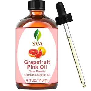 SVA Grapefruit Essential Oil Pink (4 Fl Oz) 100% Natural Grapefruit Oil for Diffuser, Hair Care, Face, Skin Care, Aromatherapy, Scalp and Body Massage, Soap and Candle Making with Dropper